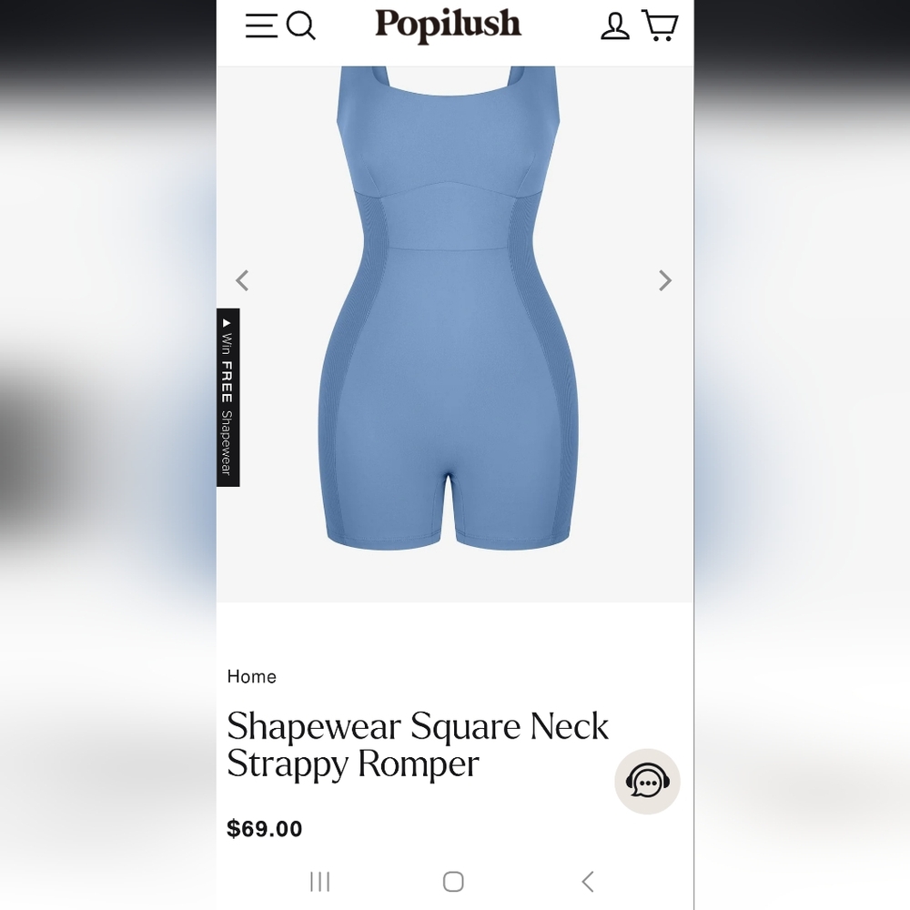Popilush Blue Square Neck Strappy Romper